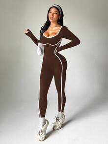 Dewbera 女士紧身休闲户外运动连体裤 - 棕色 - 查看 1
