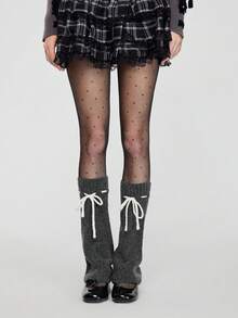 ROMWE Goth 哥特风加厚针织喇叭口中筒保暖腿套，女士秋冬款 - A-灰色 - 查看 3