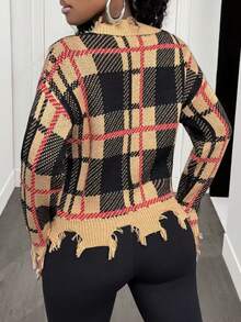 BamGleam Áo khoác cardigan nữ, tay dài, cổ chữ V, cài nút, họa tiết kẻ caro, trang trí tua rua, phong cách đường phố giản dị nhưng thanh lịch, mùa đông dành cho nữ, mùa đông, áo khoác mùa đông nữ. - Cà phê nâu - Xem 2