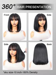 Yaki Straight Glueless Bob Wig Human Hair With Bangs 4x4 Transparent Lace Short Ready To Wear Bob Wigs Natural Looking 180% Density Black Color - Natural Black - View 10