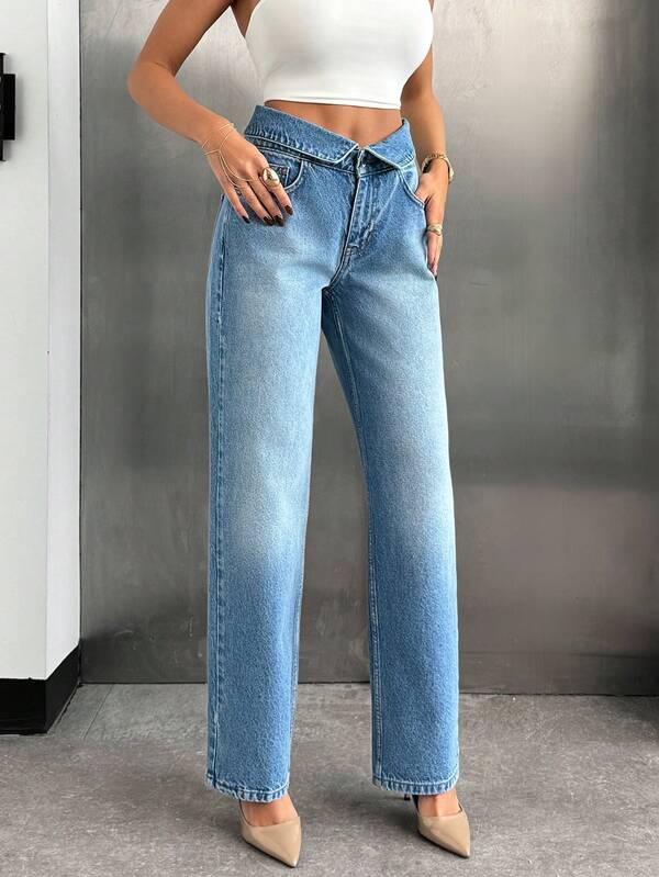 EURMUSE Low Waist Collar Belt Detailed Straight Jean Cute Jeans Jeans High Waist Jeans Y2k Jeans Summer Jeans