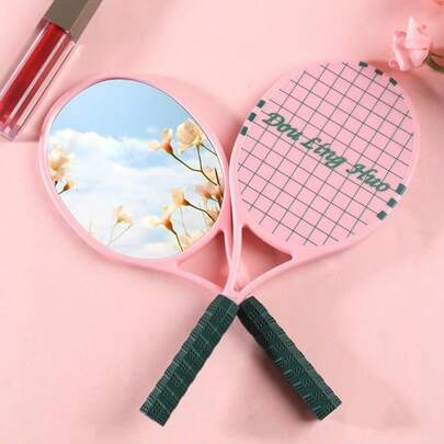 Joivida Gương trang điểm kiểu vợt tennis thể thao | Quà cưới cho phù dâu và vận động viên | Hộp trang điểm di động, gương cầm tay, gương có tay cầm dễ thương, gương trang điểm cho bé gái, gương hình vợt tennis, quà sinh nhật