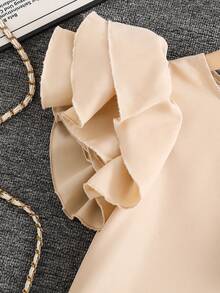 SHEIN Elladie kids Bộ áo thun tay ngắn và quần dài thời trang tối giản cho bé gái - Màu Khaki - Xem 3