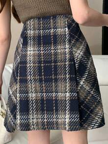 DAZY Women's Elegant Patterned Skirt, Autumn Winter Women Skirts - Navy Blue - View 2