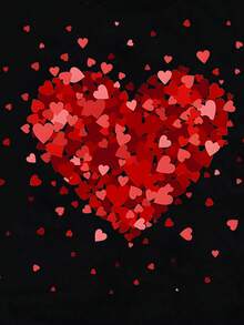 EMERY ROSE Women's Heart Print Casual Round Neck Short Sleeve T-Shirt, Valentine's Day - Black - View 5