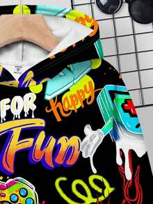 SHEIN Teen Boy Casual Minimalist Style Graffiti Handpainted Cartoon Game Console English Letter Sports Street Style Y2K Drop Shoulder Sweatshirt, Suitable For Autumn/Winter Fall - Multicolor - View 3
