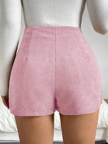 Chiquease Falda pantalón de mujer de unicolor minimalista con decoración de botones para uso diario - Rosa Pálido - Ver 3