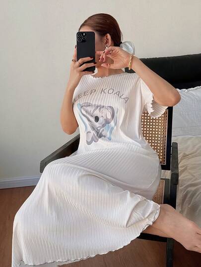 Dream Adore Camisón minimalista y casual de mujer con textura de koala y borde sellado