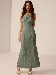 Aveloria Rosie White Chiffon Halter Neck Frill Trim Fitted Dress