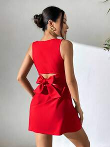 SHEIN EZwear 红色无袖露背编织连衣裙（女款） - 紅色 - 查看 5