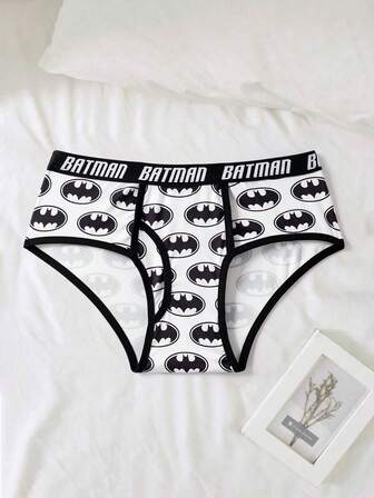 BATMAN X SHEIN Herrkalsonger med bokstavstejp och logotypmönster, bekväma och trendiga