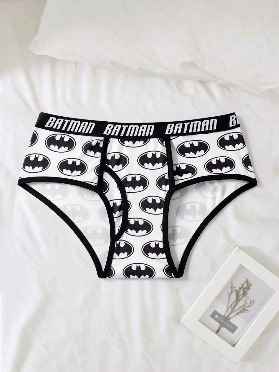BATMAN X SHEIN Men's Letter Tape Logo Pattern Comfortable Fashion Briefs