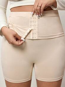 Enliva Plus Size Women High Elasticity Waist Shaping Slim Fit Shorts, Tummy Control Slim Fit Leggings, For Apple & Rounded Body Shape - Apricot - View 7