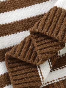 SHEIN 3pcs Newborn Baby Striped Sweater Set, Casual Pullover Sweater, Simple Leggings, And Hat - Coffee Brown - View 4