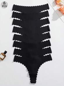 8pcs Black Seamless Soft Comfort Thong Panties