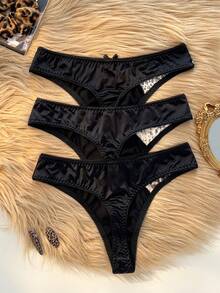 SHEIN 3pcs Women's Leopard Print Bow Decor Thong Panties Set - Multicolor - View 2
