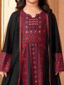 SHEIN 2pcs/Set Girls Print Dress & Mesh Long Cardigan, Patchwork Print - Black - View 5