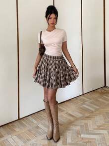 Siren Gaze Jupe mini noire à volants, jupe plissée taille haute, jupe noire sexy, mini-jupe noire. Jupe courte pour bal de promo, vêtements d'automne, mini-jupe, tenue de concert pour femmes - Tabac - Voir 6