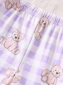 2件套新生女宝宝可爱蝴蝶结图案长袖上衣和裤子休闲舒适睡衣套装 - 紫色 - 查看 5