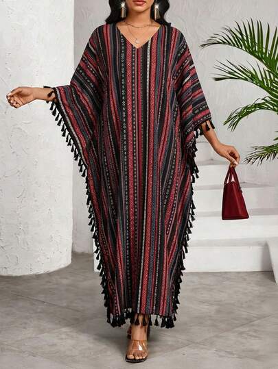 SHEIN Lady Plus Size Casual Striped Tassel Decor Dress Summer Dress Spring Dress