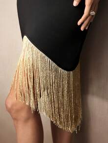 Modelyn Váy dự tiệc sang trọng, viền tua rua - màu đen - Xem 6