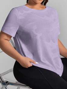 Easithlete 大码女式迷彩印花圆领短袖运动T恤 - 紫丁香色 - 查看 3