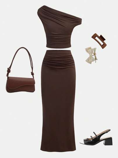 SHEIN Tween flickors avslappnade t-shirt med korta ärmar och sneda axlar