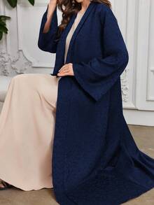 Al Najma Elegant Solid Color Jacquard Texture Flare Sleeve Wide Lapel Robe Abayas - Royal Blue - View 7