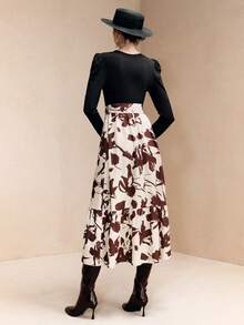 EMERY ROSE Maxikleid für Damen mit Blume Muster, Puffärmeln und Gürtel - Verschiedenfarbig - Übersicht 3