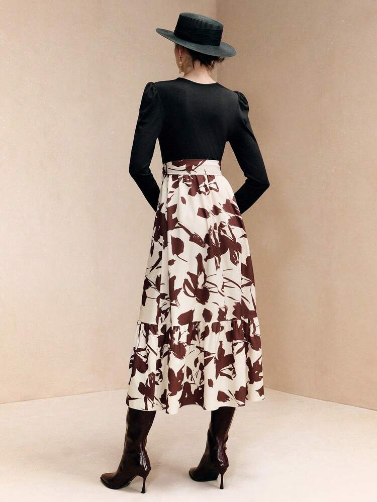 EMERY ROSE 印花泡泡袖系带连衣裙长款女装 - 彩色 - 查看 3