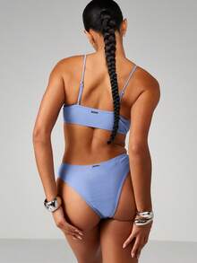 MISSGUIDED Tanga Bikini Bottom High Cut Triangle Style Swimwear Low Rise Beach Pool Summer Vacation Swim Bottom - Blue - View 2