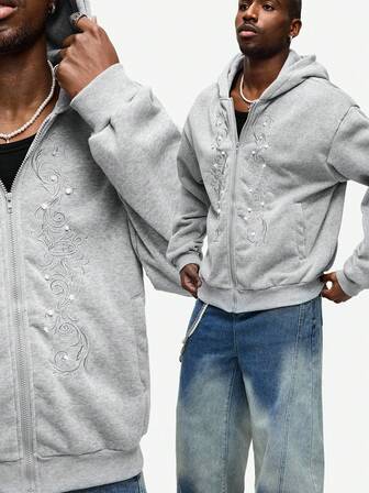 Sweat-shirt décontracté à broderie gothique pour hommes, style universitaire, automne/hiver