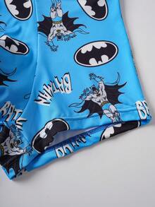 BATMAN X SHEIN Men's Comfortable Soft Figure Graphic Letter Tape Trunks - Blue and White - View 9