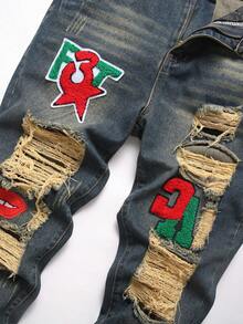 Manfinity LEGND Men's Slim Straight Ripped Distressed Jeans - Medium Wash - View 3