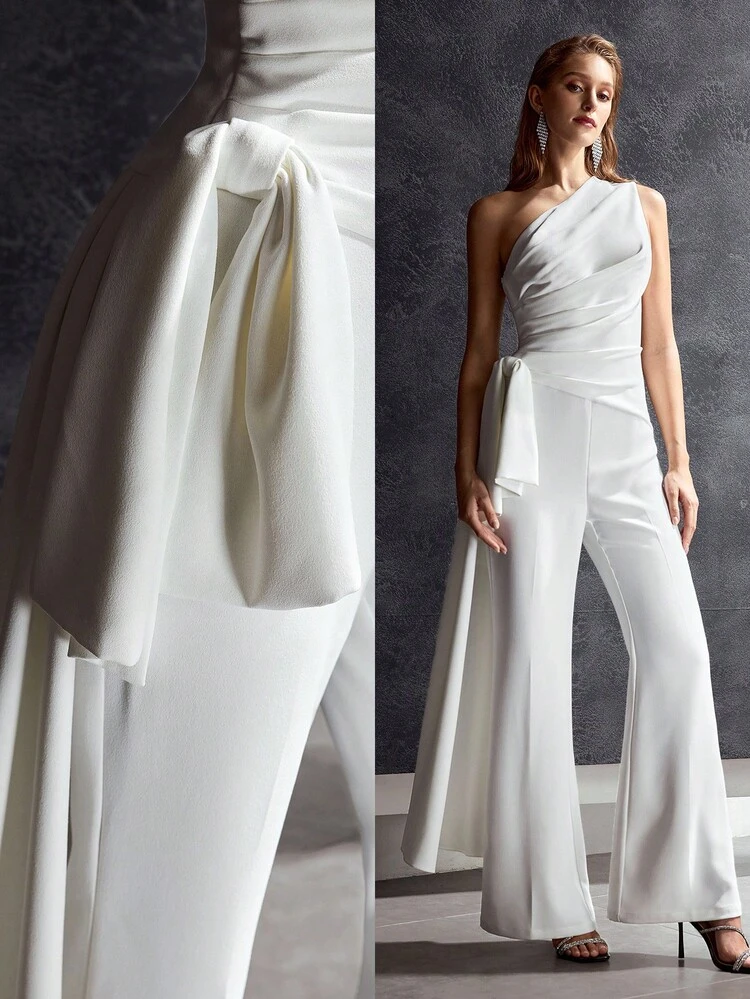 MOTF Soiréza ASYMMETRISCHER ELEGANTER JUMPSUIT MIT SCHLEIFE UND EINEM SCHULTERTRÄGER, GEEIGNET FÜR BANKETTE, PARTYS, HOCHZEITEN
