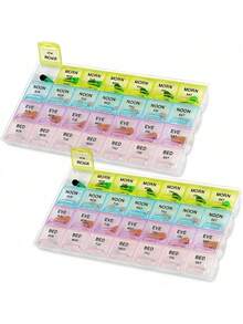 1pc 21 Grid Large Capacity Portable Pill Organizer Blue Yellow Pink Colors 7 Day Weekly Medicine Box With Flip Lid Morning Noon Night Compartments Dustproof Clean Travel Storage Case For Adults Men Women Daily Use Home Office Trip Summer Essentials - Random Color - View 2