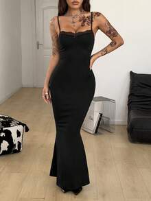 Coolane Women's Spring/Summer Streetwear Vacation Outfits Concert Outfit Y2K Daily Wear Elegant Casual Date Night Stretchy Lace Bow Bustier Long Dress,Valentine's Day - Black - View 5