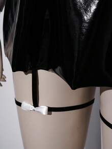 AltCore Plus Size Women Sexy Bustier Bra With Bowknot Decor, PU Leather Patchwork - Black - View 9