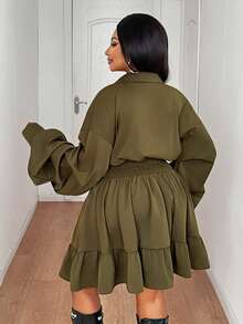 Maweii 大码长袖休闲优雅复古设计连衣裙 - 軍綠色 - 查看 5