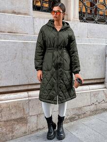 EURMUSE Femme Manteau rembourré à capuche zippé de couleur unie à manches longues, hiver