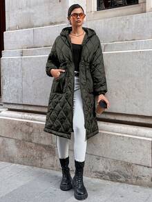 EURMUSE Femme Manteau rembourré à capuche zippé de couleur unie à manches longues, hiver