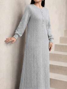 Graceveil Women's Casual Textured Fabric Round Neck Loose Long Sweatshirt, Green, Autumn/Winter - Light Grey - View 3