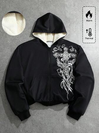 Goth Sudadera con capucha con cruz gótica para hombres, para otoño/invierno, de manga larga