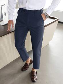 Calvornis Men's Casual Pocket Versatile Office Commute Suit Pants - Navy Blue - View 7