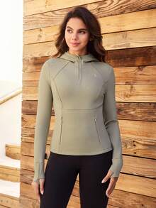 OutZeal Women Soft Warm Fleece Front Half-Zip Thumb Hole Outdoor Sweatshirt Winter Fall Hiking Camping - Khaki - View 5