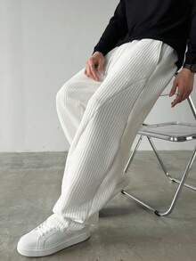 Manfinity Homme Men's Casual Drawstring Waist Pockets Loose Sweatpants White Baggy Pants Men Baggy Wide Pants Men Loose Fit Pants - White - View 6