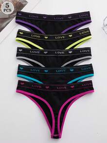 Eraneu 5条/套 爱心❤ 无痕浪漫丁字裤，舒适内裤 - 彩色 - 查看 2