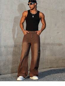 Manfinity EMRG Quần jeans ống đứng cổ điển chắp vá - Cà phê nâu - Xem 7