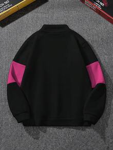 Manfinity Campus Court Aesthetic Post--Men's Turndown Collar Zipper Half Placket Letter Print Casual Versatile Commuting Long Sleeve Sweatshirt - Pink - View 2