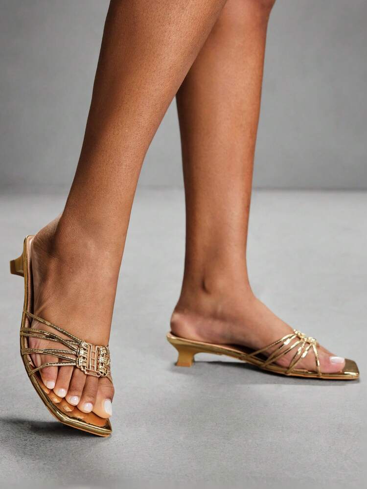 CUCCOO SZL Women's Square Toe Stiletto Heel Mid-Heel Sandals, Suitable For Thanksgiving, Christmas, Holiday Parties